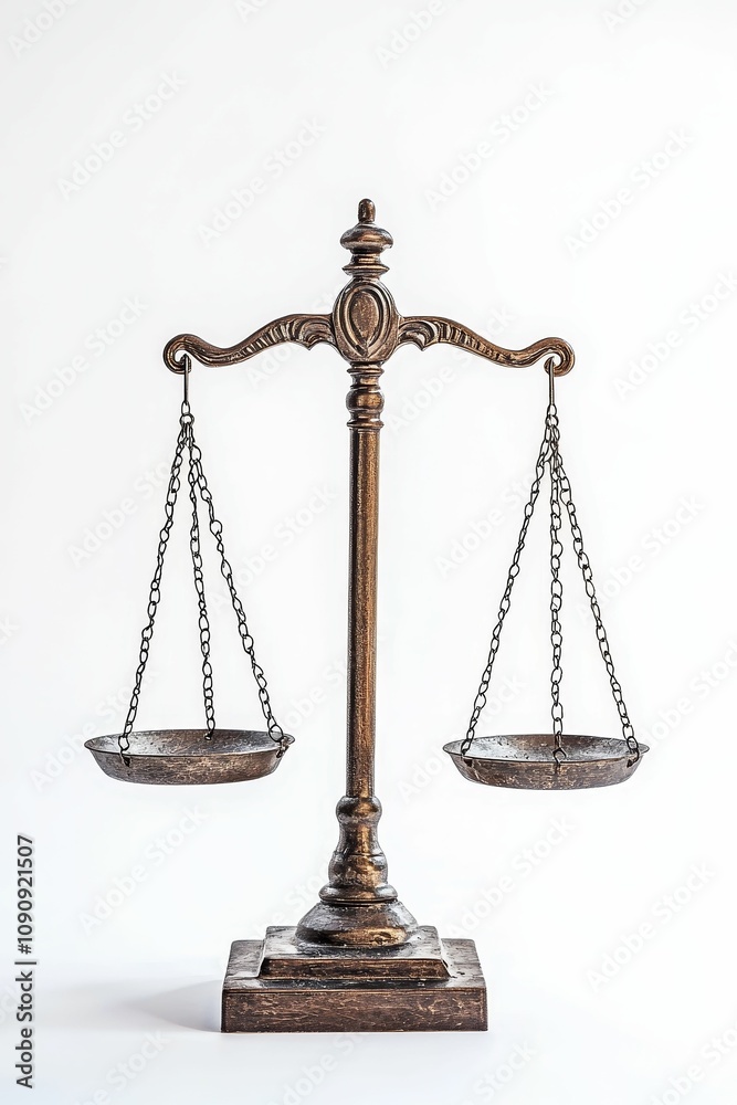Antique bronze scales, balanced, empty pans.