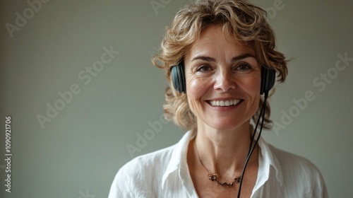 Professional Mature Woman Engaged in Customer Service at a Call Center Environment photo