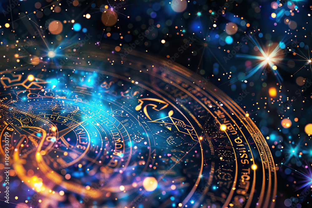 Astrological composition with zodiac circle in signs and symbols Astrological composition with zodiac circle in signs and symbols