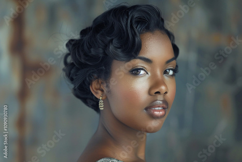 Generative AI Portrait of a Beautiful Woman in Retro Noir Style with Elegant Glamorous Look photo