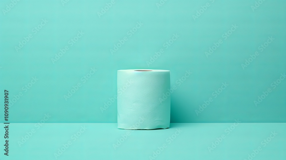 Minimalist teal backdrop with a single roll of paper exposing creativity. Generative AI Minimalist teal backdrop with a single roll of paper exposing creativity. Generative AI