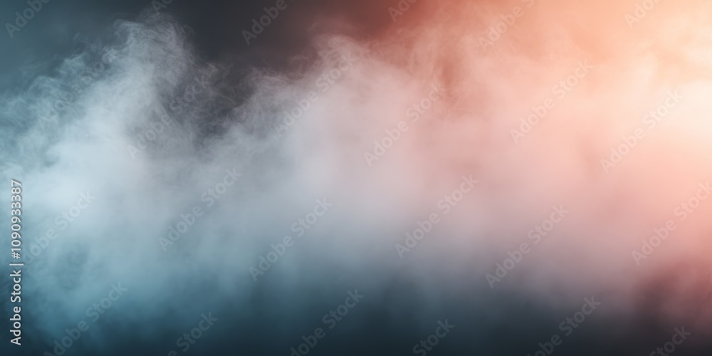 Fototapeta premium A soft, abstract background featuring gentle smoke-like textures in hues of blue, gray, and warm orange with ample copy space