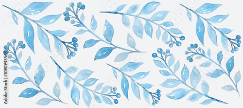 Background, pattern with branches and berries in watercolour style in vector.