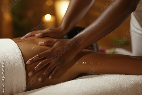 Wallpaper Mural Relaxation through massage therapy at a tranquil spa during the evening, promoting wellness and stress relief in a serene atmosphere. Generative AI Torontodigital.ca