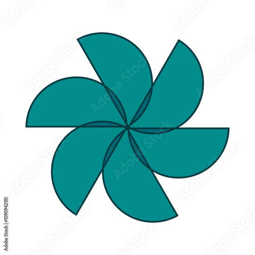 Six Rotating Semicircle Shapes Teal Icon