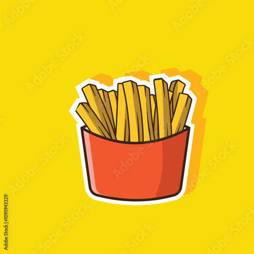 French fries, potato fries stick sticker cartoon design