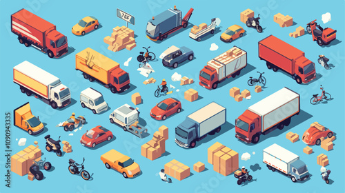 Variety of Logistics Vehicles Icons for Transportation and Delivery Services