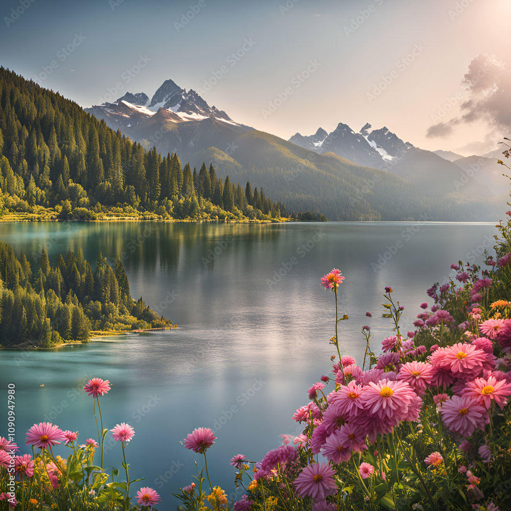 lake and mountains