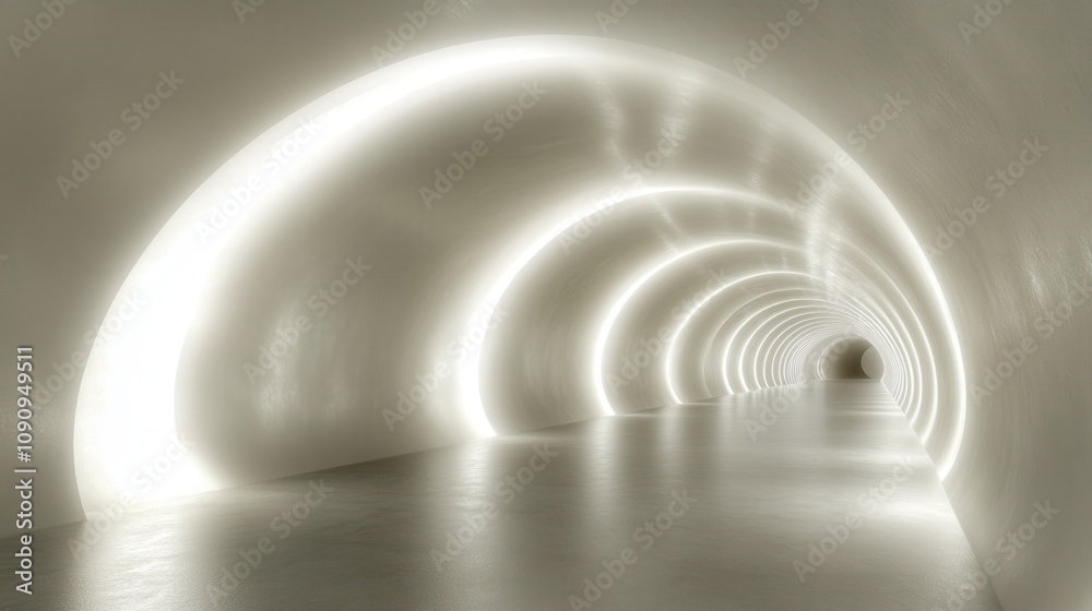 Fototapeta premium A modern, illuminated tunnel with sleek lines and soft glowing light, creating an inviting and futuristic atmosphere.