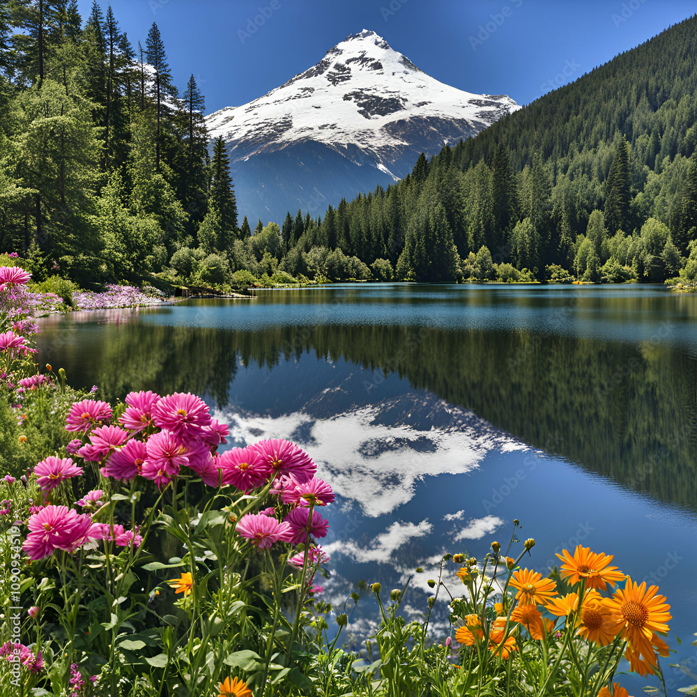 lake and mountains