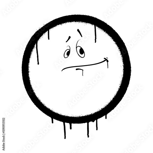 Graffiti emoticon. Smiling face painted with smudges of spray paint. Vector illustration