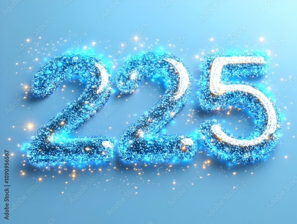 Fototapeta premium 3D Illustration - 225 Blue Glitter Numbers on Blue Background