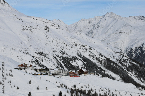 Austrian Alps: Mountain restaurant and Hotel above Sölden village