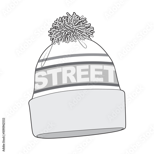 Ski beanie vector mockup template technical drawing.