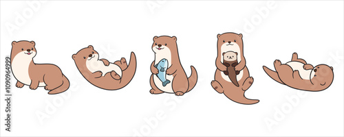 cute and adorable otter illustration cartoon character