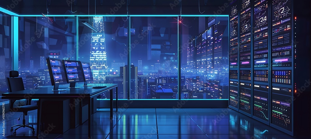 Obraz premium Cybersecurity Operation Displayed on a Large Screen Featuring a Global World Map with Data and Threat Analysis Visualization