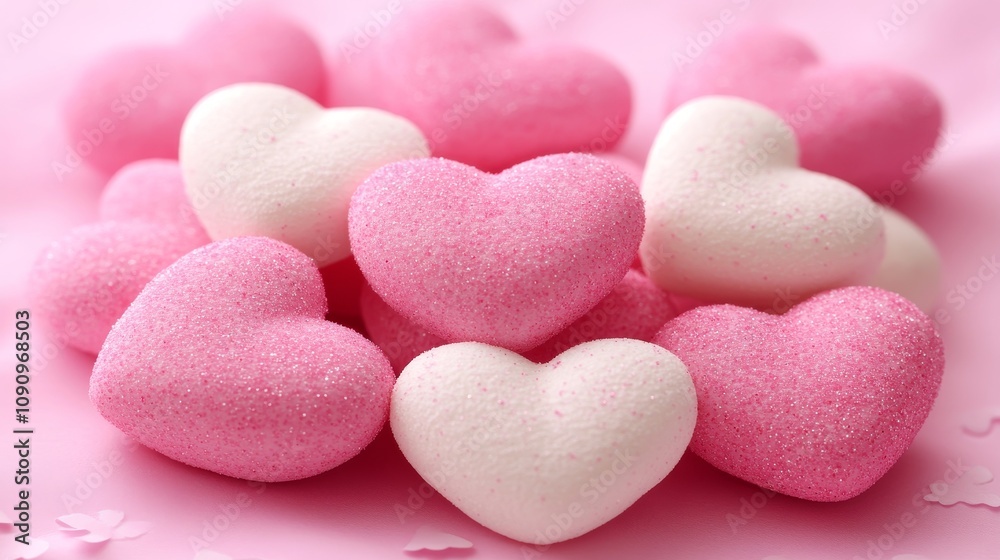 Obraz premium Romantic Valentines Day Composition Pink And White Sparkling Hearts On Pink Background
