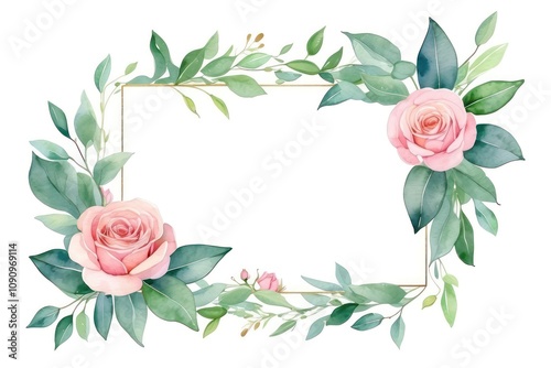 Floral Frame with Pink Roses Illustration, for Designing or Decoration Purposes