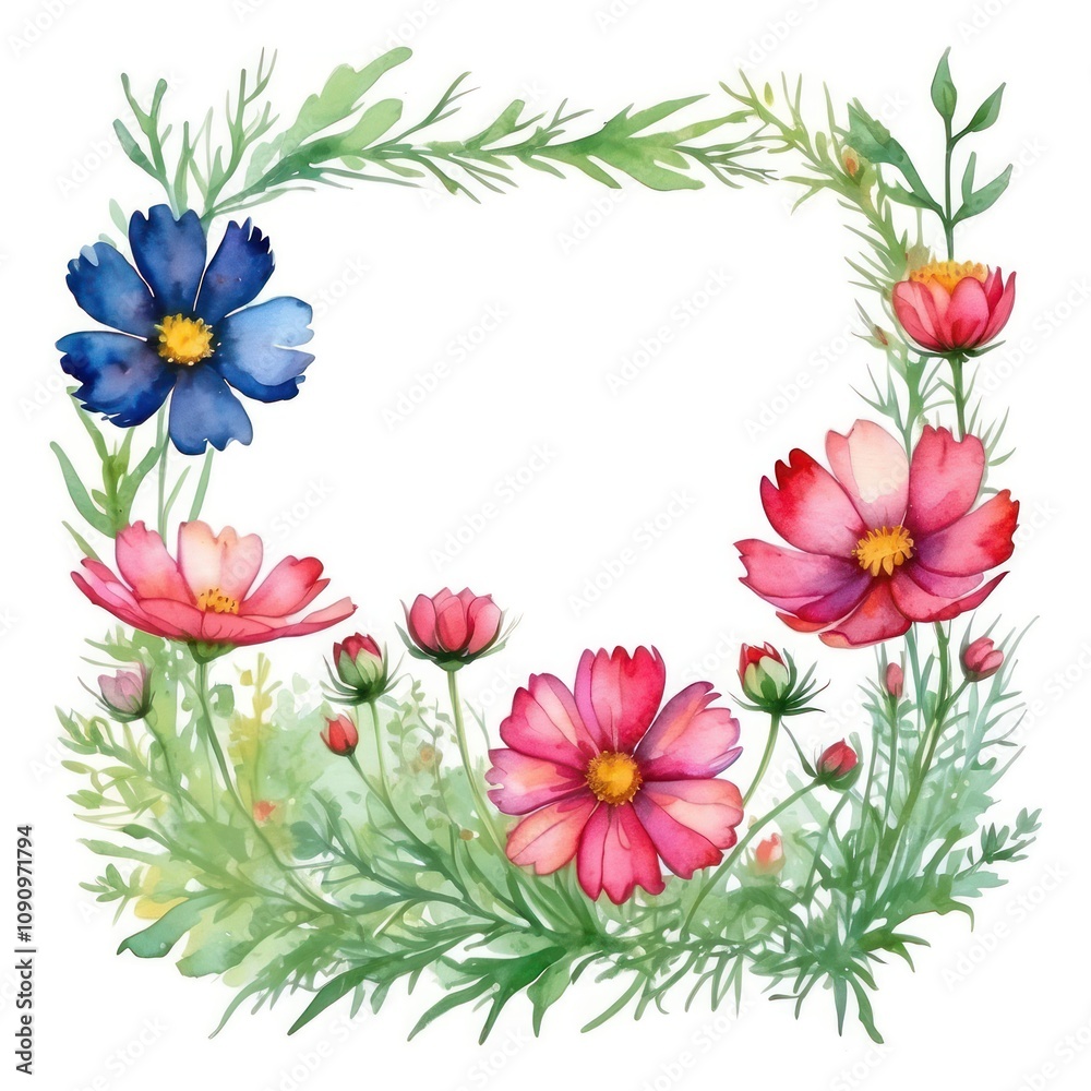 Fototapeta premium Beautiful Watercolor Flower Square Frame for Designing and Decoration