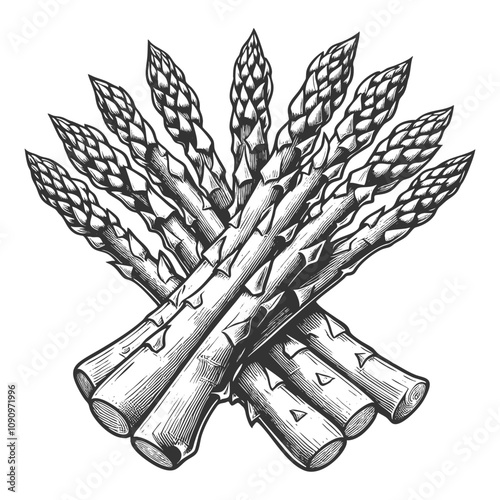 asparagus spears in a classic vintage style, showcasing intricate texture and botanical charm sketch engraving generative ai vector illustration. Scratch board imitation. Black and white image.