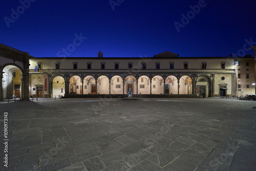 Piazza della Santissima Annunziata at dawn in Florence, Italy 