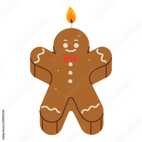 Trendy Christmas Candle collection in shape of gingerbread. Noel home interior decor flat vector illustration set. Xmas candles collection. Flat Hand drawn vector