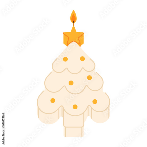 Trendy Christmas Candle collection in shape of Xmas tree. Noel home interior decor flat vector illustration set. Xmas candles collection. Flat Hand drawn vector