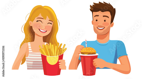 Man Eating French Fries Fast Food Concept