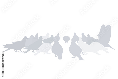 Silhouette of doves sitting in a circle isolated on white background. Vector illustration