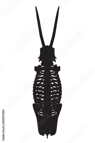 Silhouette of a mammoth skeleton vector. Stone age element. Skeleton of mammoth. Paleontology and archeology. Bones of large wild animal. Flat vector illustration isolated on white background