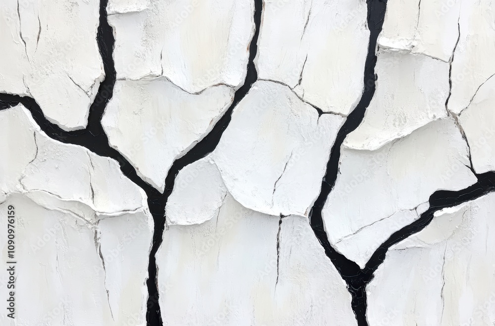 Obraz premium 白い壁にひび割れが広がる様子とそのテクスチャー