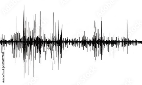 Seismogram waveform depicting seismic activity on a white background with detailed peaks and vibrations