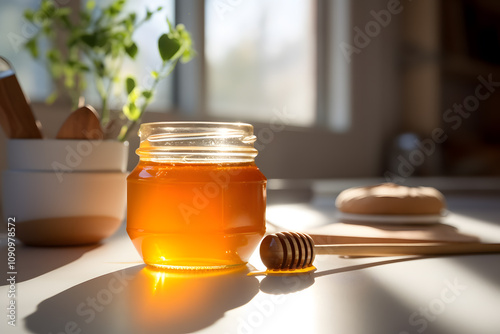 jar with royal jelly in a kitchen