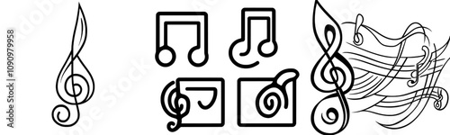 Melody symbol in png. Music note symbol on transparent background. Notation sign. Music note in black.