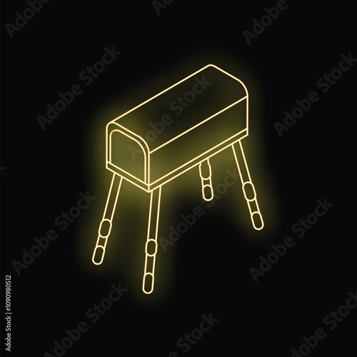 Glowing neon line vault horse for gymnastics on black background