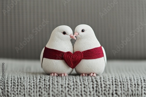 Loving doves with red ribbon home decor valentine's day cozy romantic theme photo