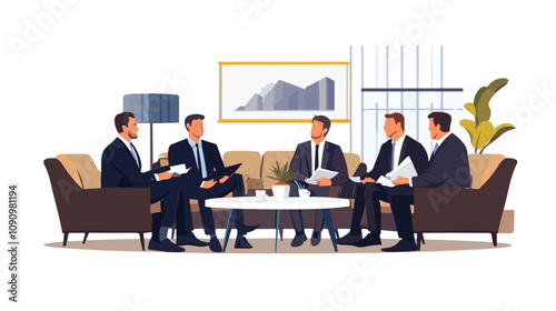 Focused Businessmen Discussing Strategy in Meeting Room