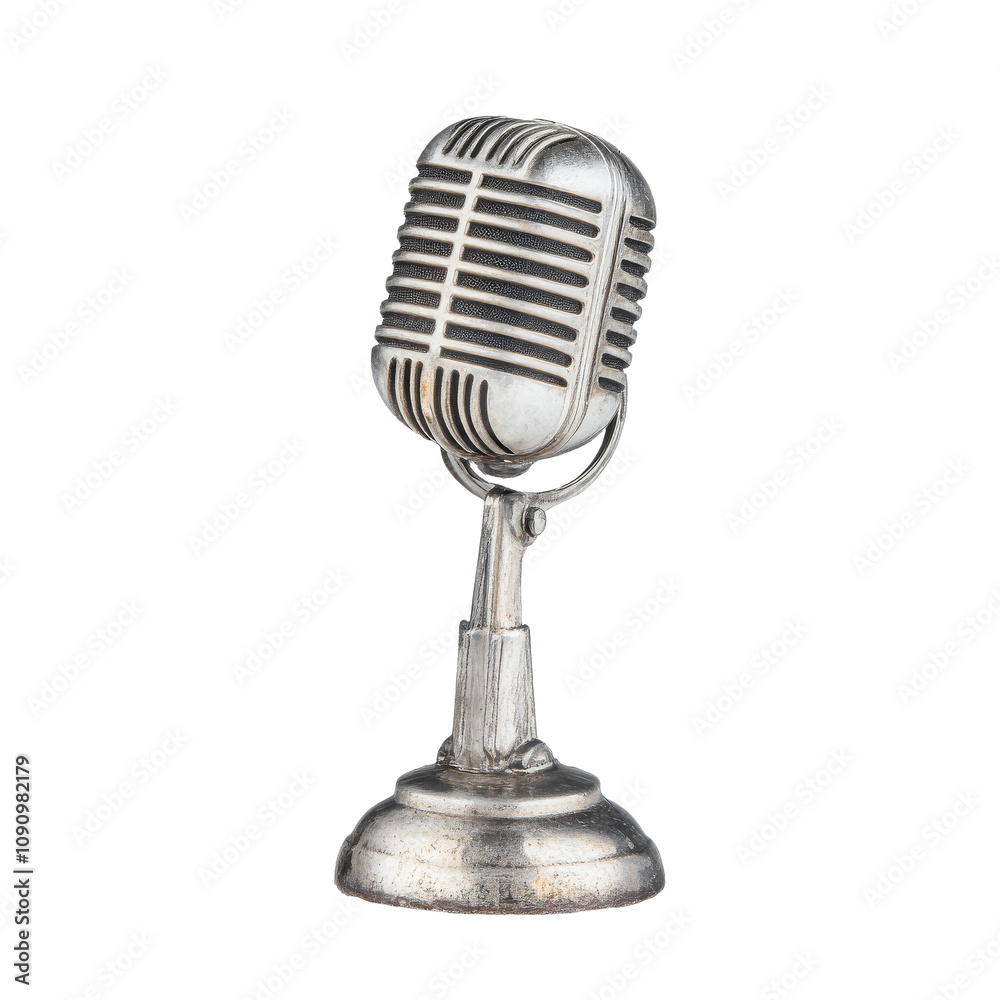 Fototapeta premium Vintage Silver Microphone Isolated on Transparent Background