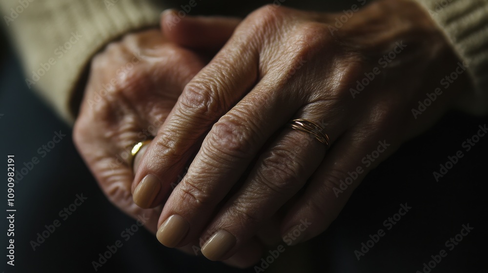 Fototapeta premium Couples' hands with wedding rings closeup intimate setting love concept