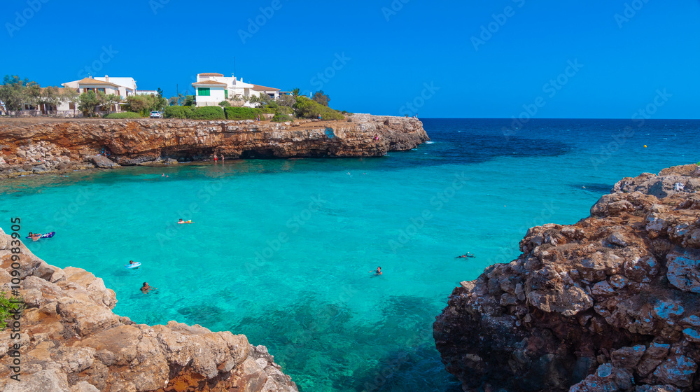Fototapeta premium Cala Morlanda, S'illot, Manacor Sea Coast, Mediterranean Sea, Mallorca, Balearic Islands, Spain, Europe