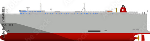 Grey Car Carrier Ship. Side profile of a car transporter vessel viewed from the port side. Isolated vector illustration.