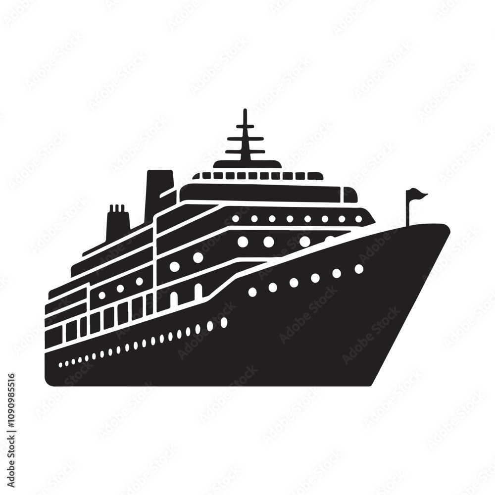 Cruise Ship silhouette on white background
Cruise Ship silhouette on white background