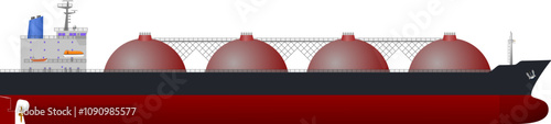 Gas Carrier. Side profile of a cargo ship designed to carry gases in bulk. Isolated vector illustration.