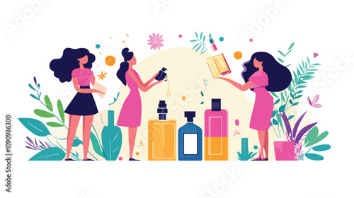 Elegant women perfumers creating fragrance in a modern lab