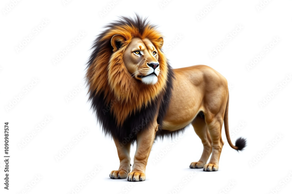 Obraz premium Majestic male lion on white background with thick mane
