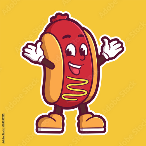 delicious and tasty hotdog mascot cartoon character