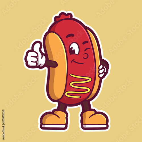 delicious and tasty hotdog mascot cartoon character