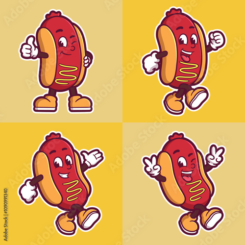 delicious and tasty hotdog mascot cartoon character