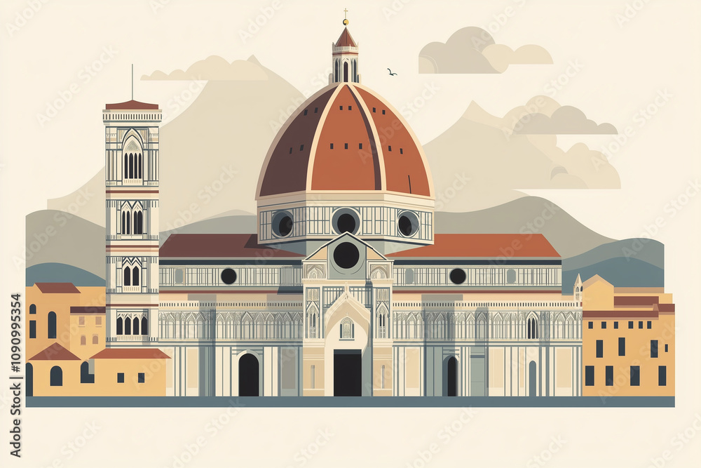 Fototapeta premium Flat design travel poster for Florence Duomo