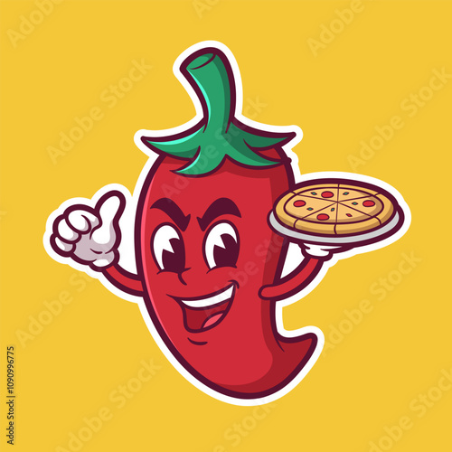 cartoon character mascot of delicious and tasty hot chili peppers